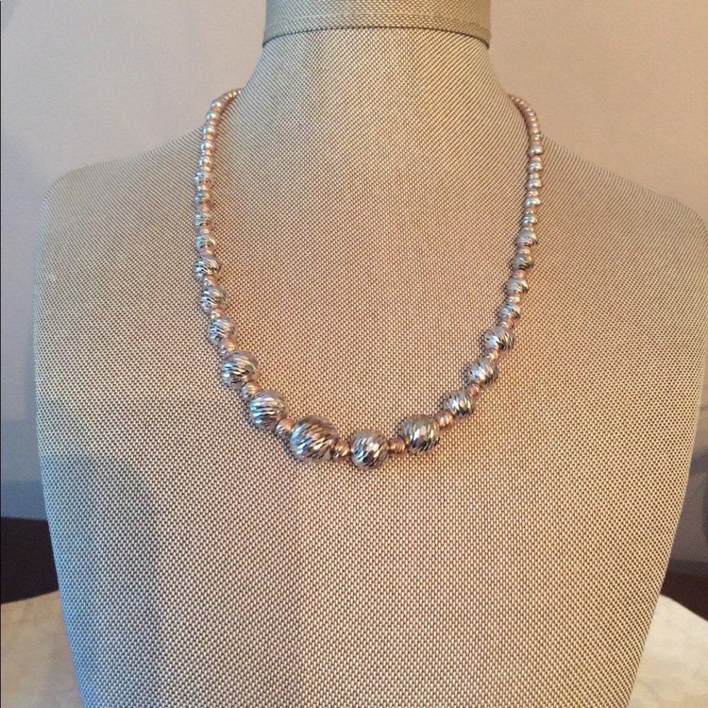 Sterling Silver and 18k Gold Diamond Cut Designer Beaded Necklace